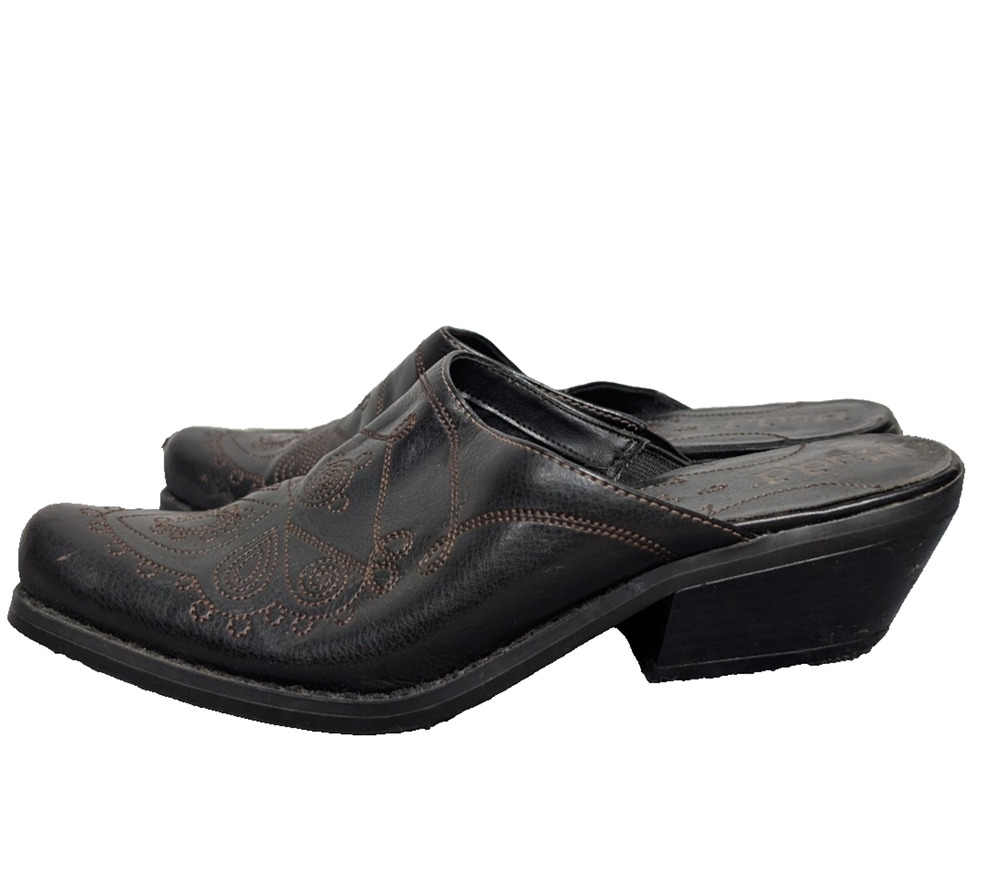 Vintage Mudd Cowboy Mule Womens 7 Dark Y2K Western Boho Cottage 90s Gaston Rodeo